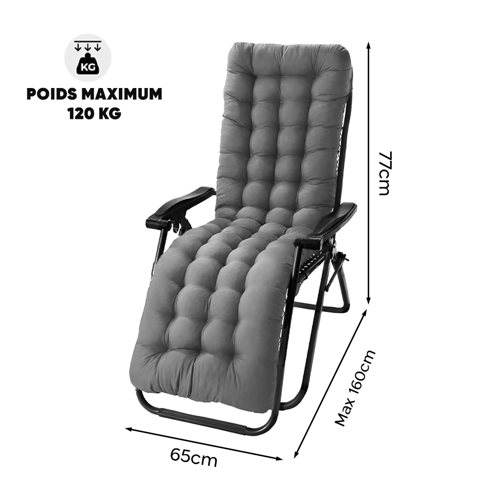Chaise inclinable pliable avec coussin Zéro gravité Dossier inclinable
