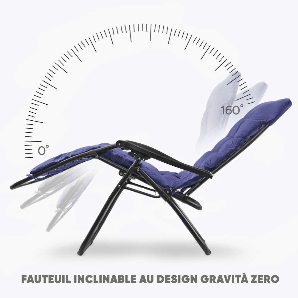Chaise inclinable pliable avec coussin Zéro gravité Dossier inclinable