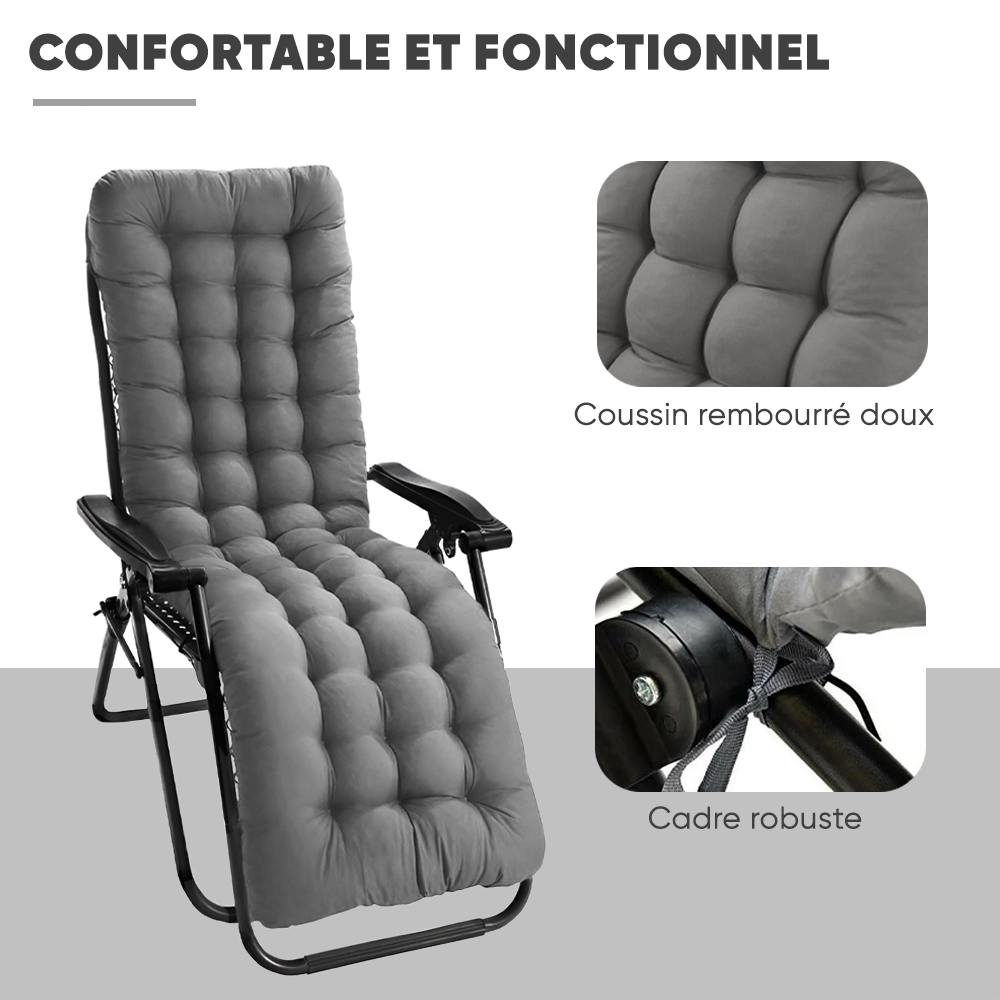 Chaise inclinable pliable avec coussin Zéro gravité Dossier inclinable