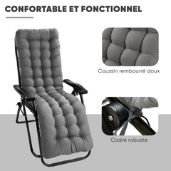 Chaise inclinable pliable avec coussin Zéro gravité Dossier inclinable