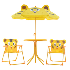 Ensemble jardin enfants 4 pièces Table Chaises et Parasol Jaune Réglable 3-6 ans