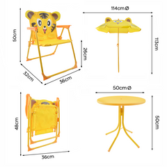 Ensemble jardin enfants 4 pièces Table Chaises et Parasol Jaune Réglable 3-6 ans