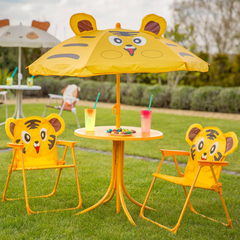 Ensemble jardin enfants 4 pièces Table Chaises et Parasol Jaune Réglable 3-6 ans