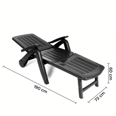 Transat Cancun avec roues pliantes en polyrotin 72x190x60cm