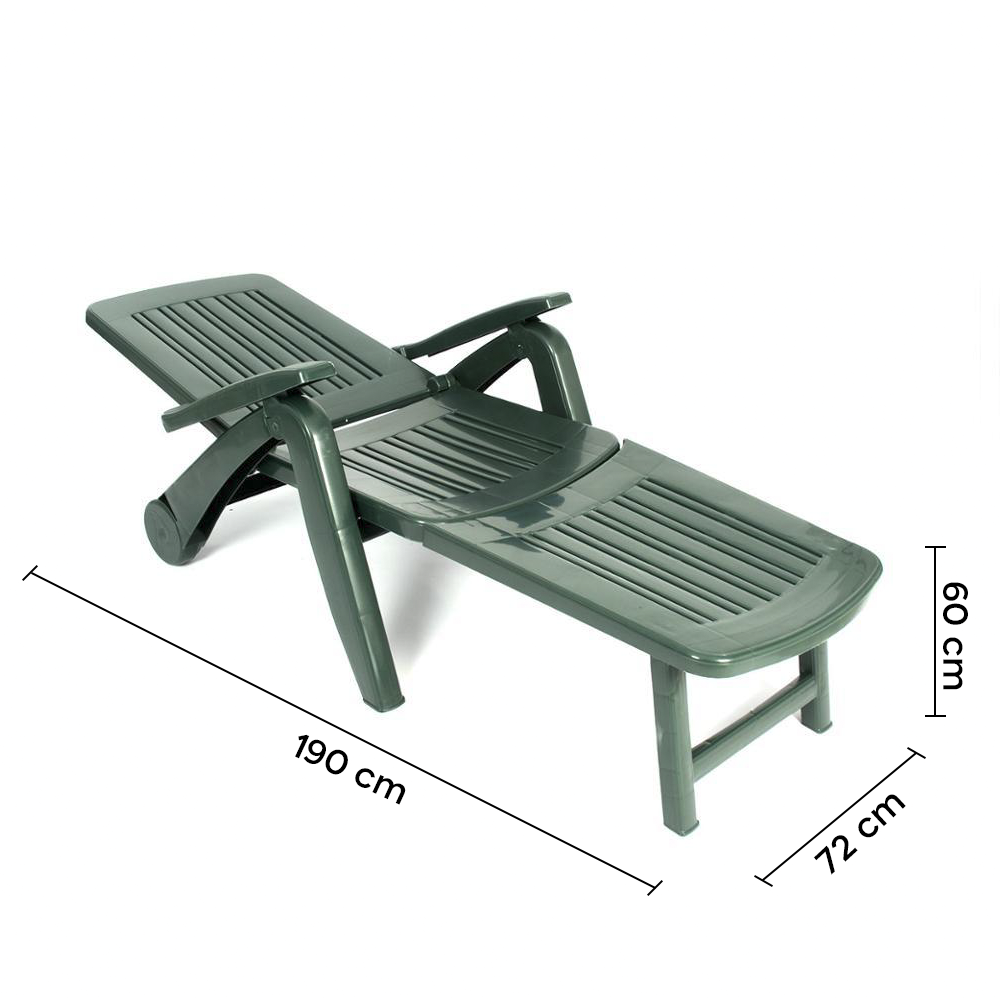 Transat Cancun avec roues pliantes en polyrotin 72x190x60cm