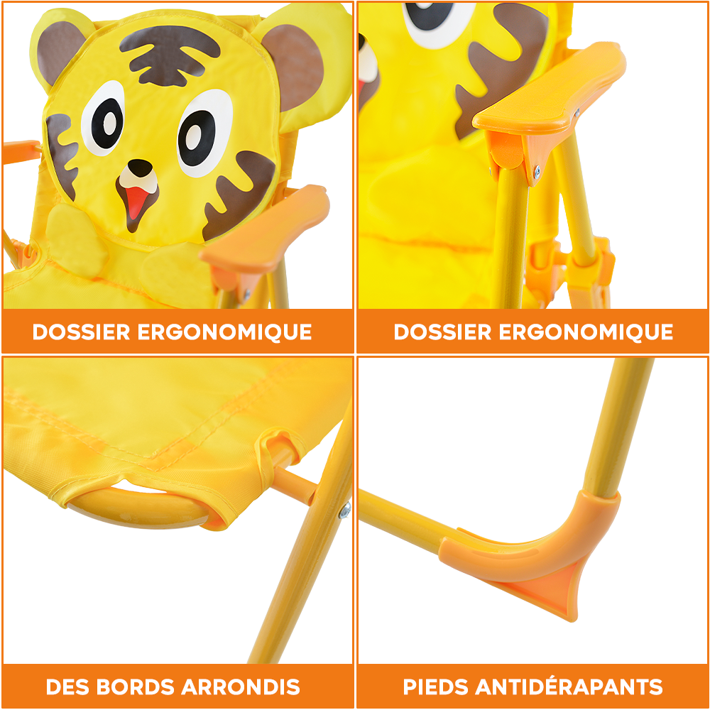 Ensemble jardin enfants 4 pièces Table Chaises et Parasol Jaune Réglable 3-6 ans