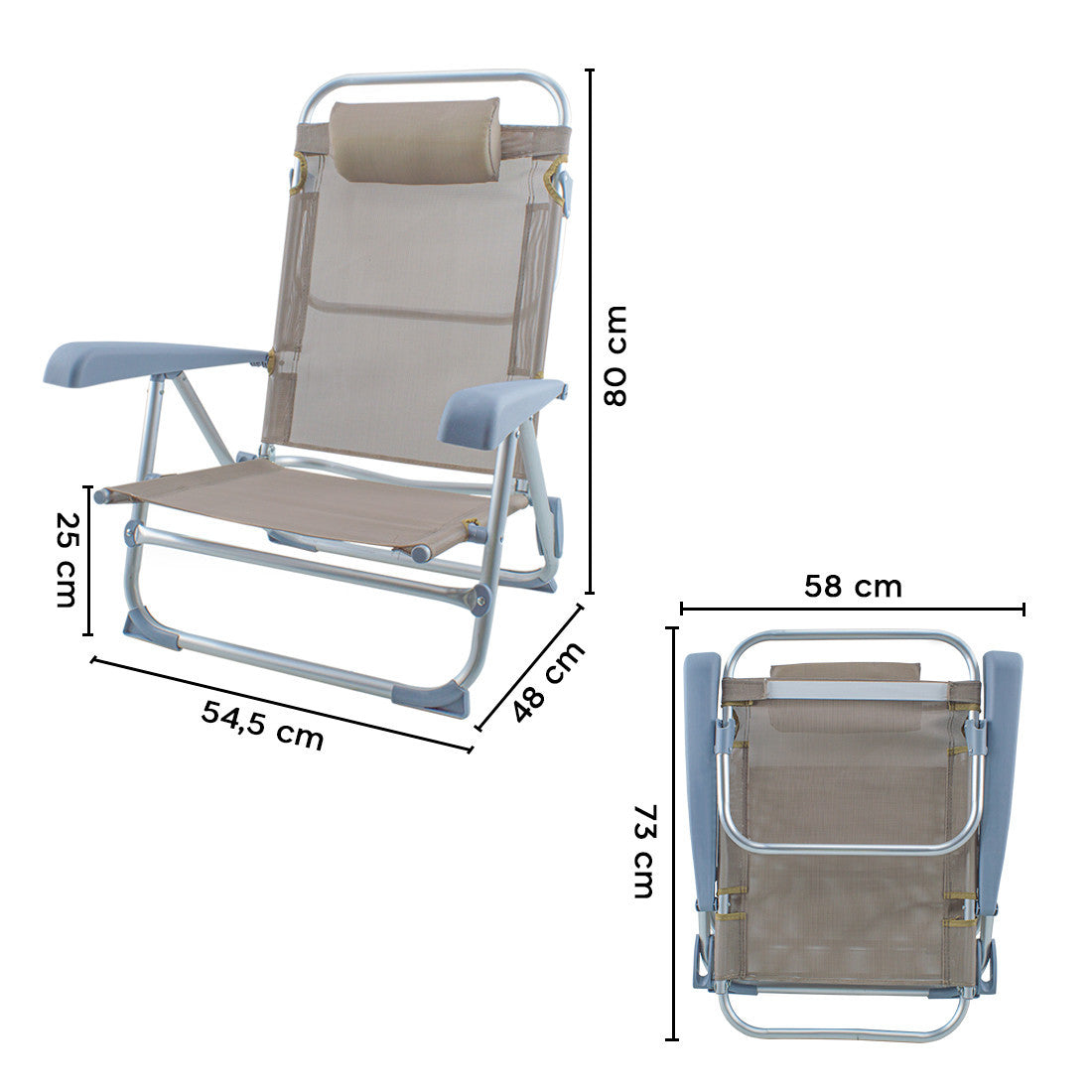 Chaise de plage Spiaggina en Textilène avec coussin inclinable en aluminium