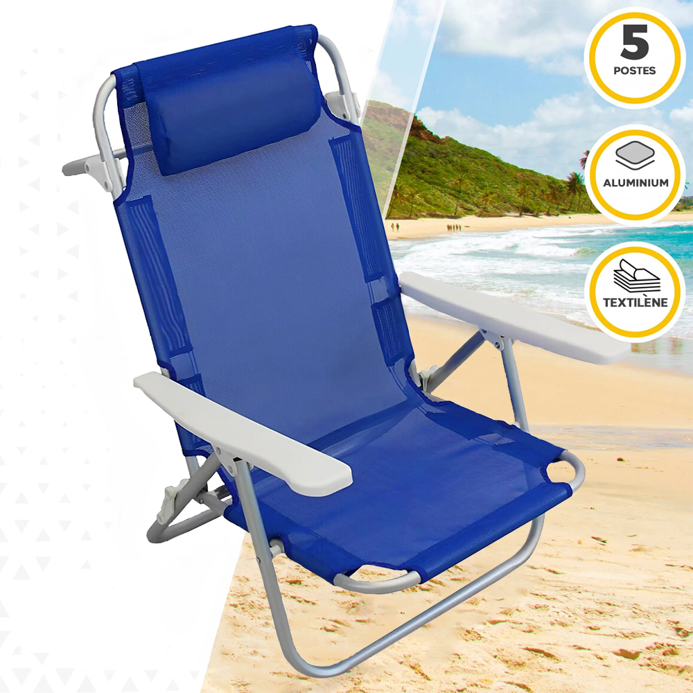 Chaise de plage Spiaggina en Textilène avec coussin inclinable en aluminium