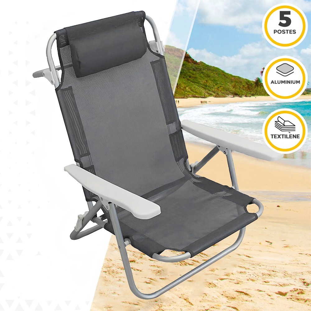 Chaise de plage Spiaggina en Textilène avec coussin inclinable en aluminium