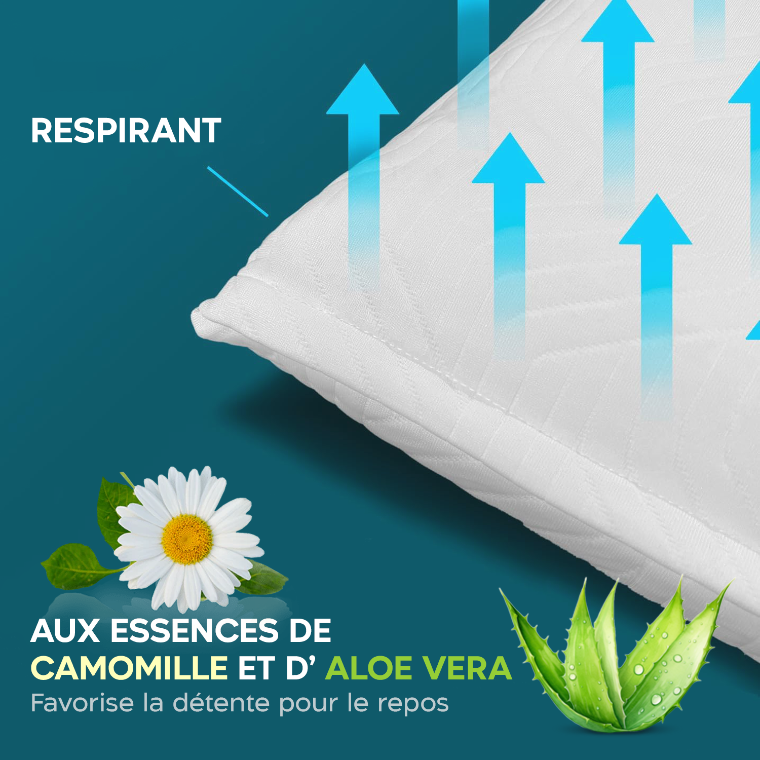 2 pièces Oreiller Cervical mémoire de forme 11cm haleine fraîche aloe Vera