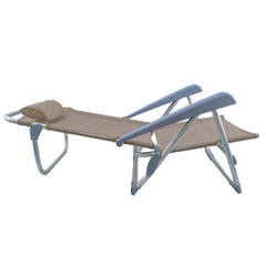 2 pièces Chaise de Plage Transat Aluminium avec Coussin Inclinable en Textilène