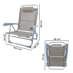 2 pièces Chaise de Plage Transat Aluminium avec Coussin Inclinable en Textilène