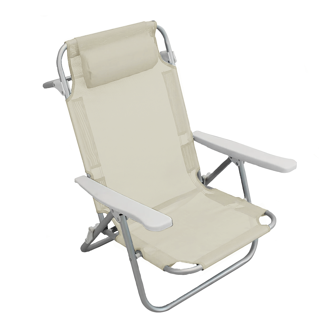 2 pièces Chaise de Plage Transat Aluminium avec Coussin Inclinable en Textilène