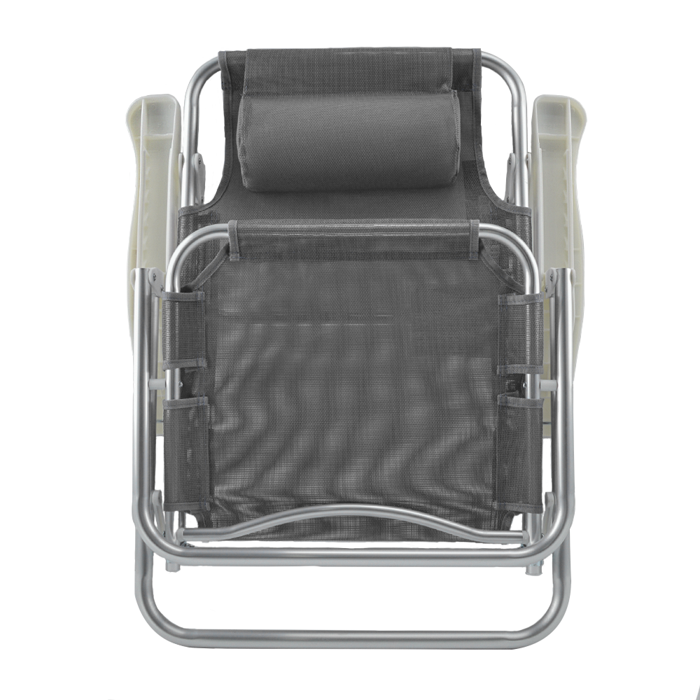 2 pièces Chaise de Plage Transat Aluminium avec Coussin Inclinable en Textilène
