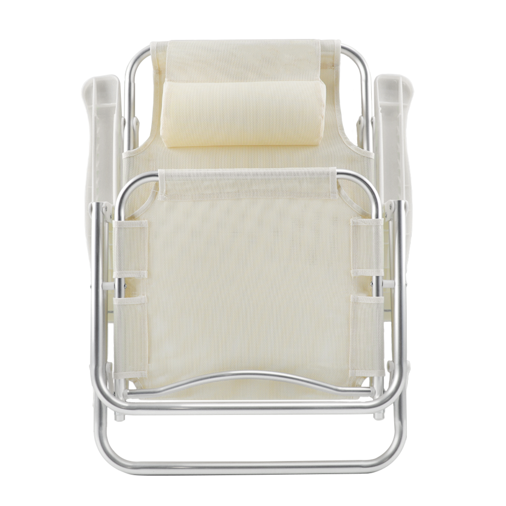 2 pièces Chaise de Plage Transat Aluminium avec Coussin Inclinable en Textilène