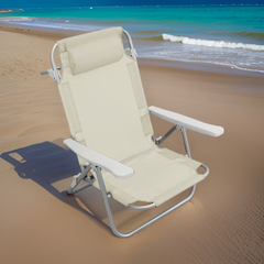 2 pièces Chaise de Plage Transat Aluminium avec Coussin Inclinable en Textilène