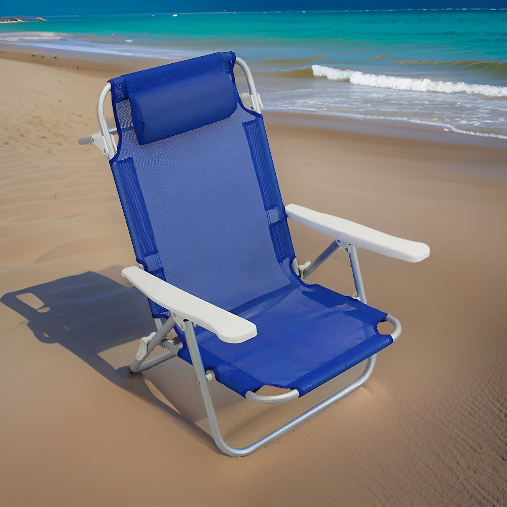 2 pièces Chaise de Plage Transat Aluminium avec Coussin Inclinable en Textilène