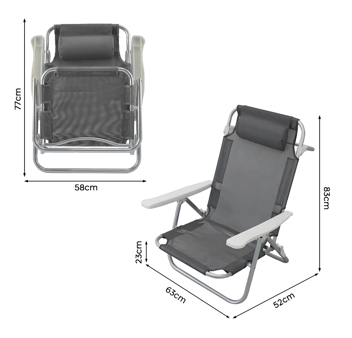 2 pièces Chaise de Plage Transat Aluminium avec Coussin Inclinable en Textilène