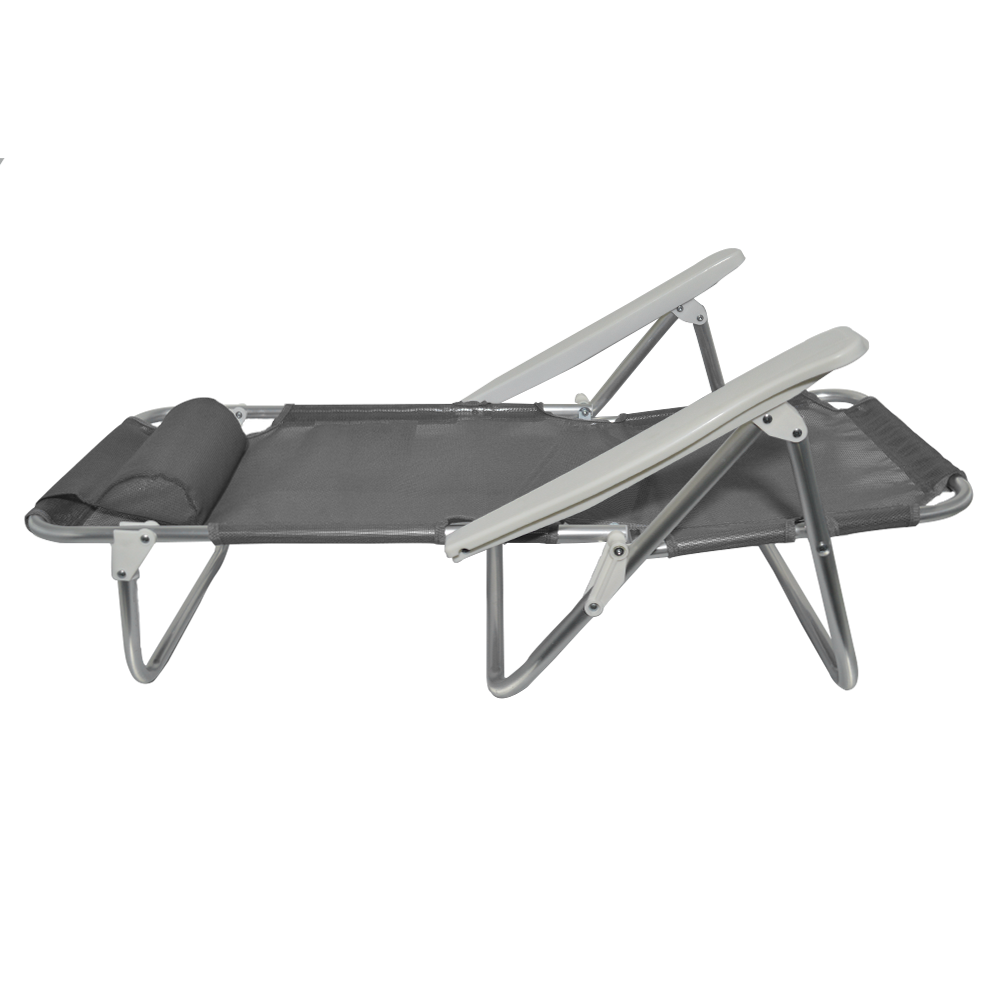 2 pièces Chaise de Plage Transat Aluminium avec Coussin Inclinable en Textilène