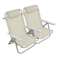 2 pièces Chaise de Plage Transat Aluminium avec Coussin Inclinable en Textilène