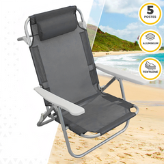 2 pièces Chaise de Plage Transat Aluminium avec Coussin Inclinable en Textilène