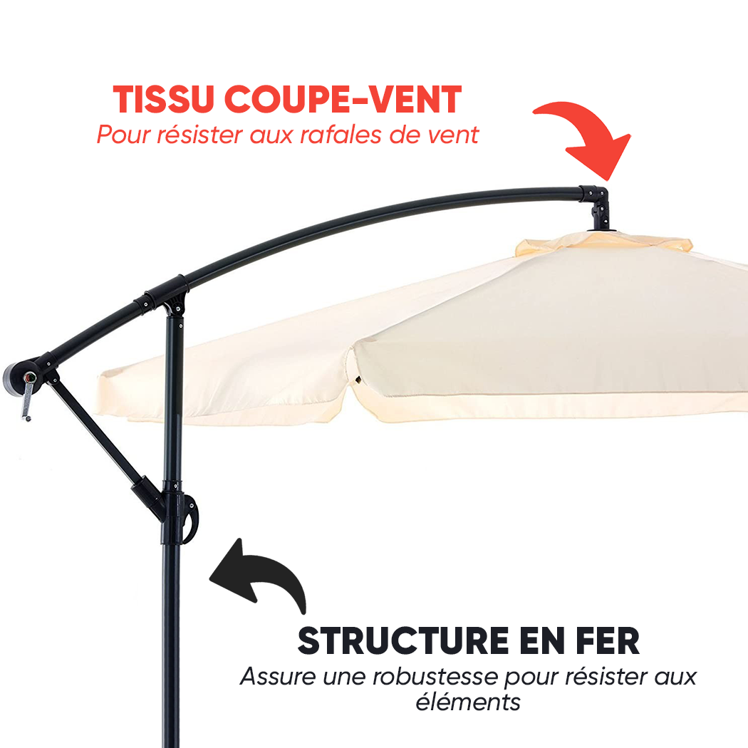 Parasol de Jardín avec Bras Décentré et Manivelle Toile Brute Ronde 3x2m