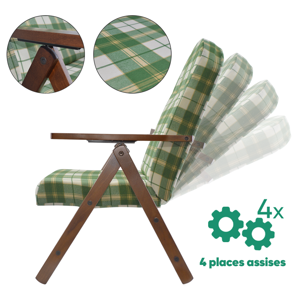 AMALFI Fauteuil en Bois MASLEGNO Fauteuil inclinable Coussin Rembourré 108x65x60