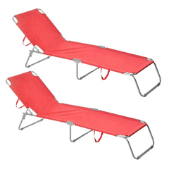 2 pièces chaises longues pliantes en acier 2309 dossier inclinable 4 Positions