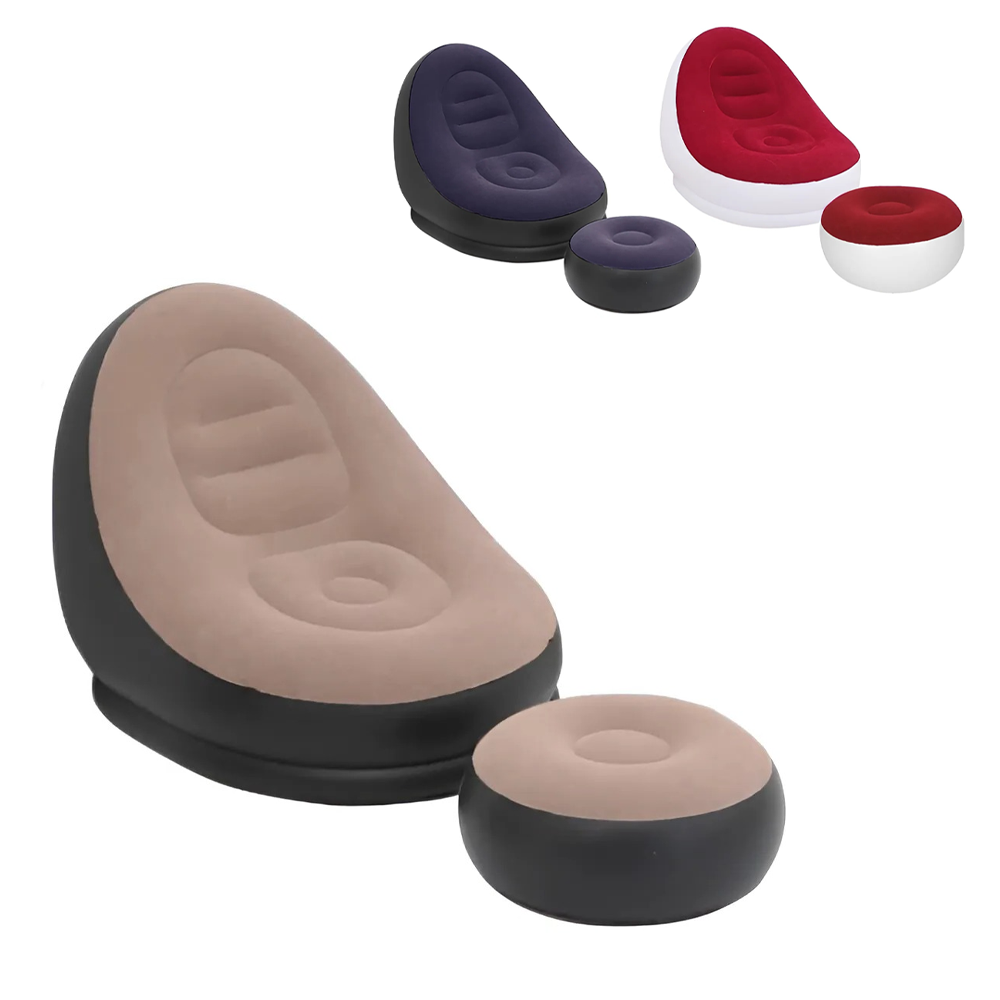 Fauteuil gonflable avec repose-pieds, canapé moderne en tissu velouté portable