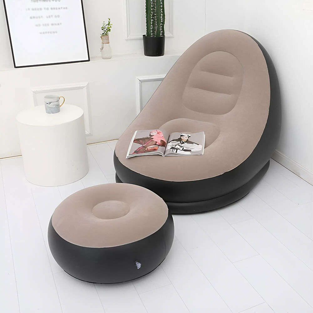 Fauteuil gonflable avec repose-pieds, canapé moderne en tissu velouté portable
