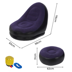 Fauteuil gonflable avec repose-pieds, canapé moderne en tissu velouté portable