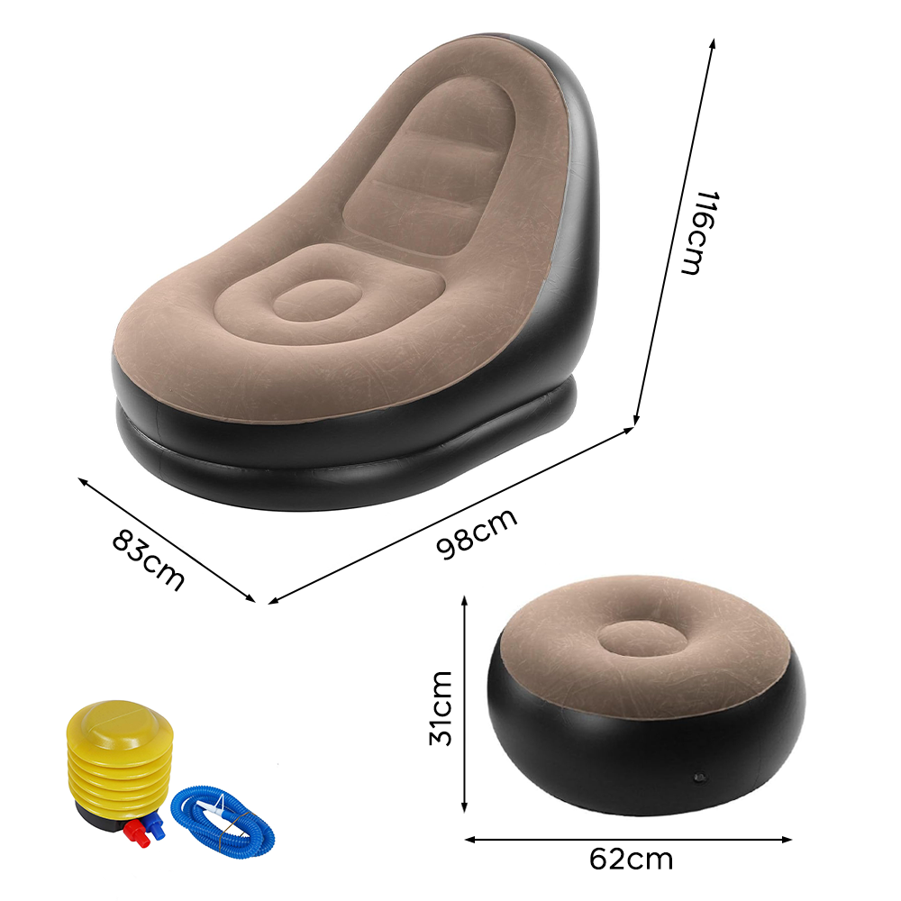 Fauteuil gonflable avec repose-pieds, canapé moderne en tissu velouté portable