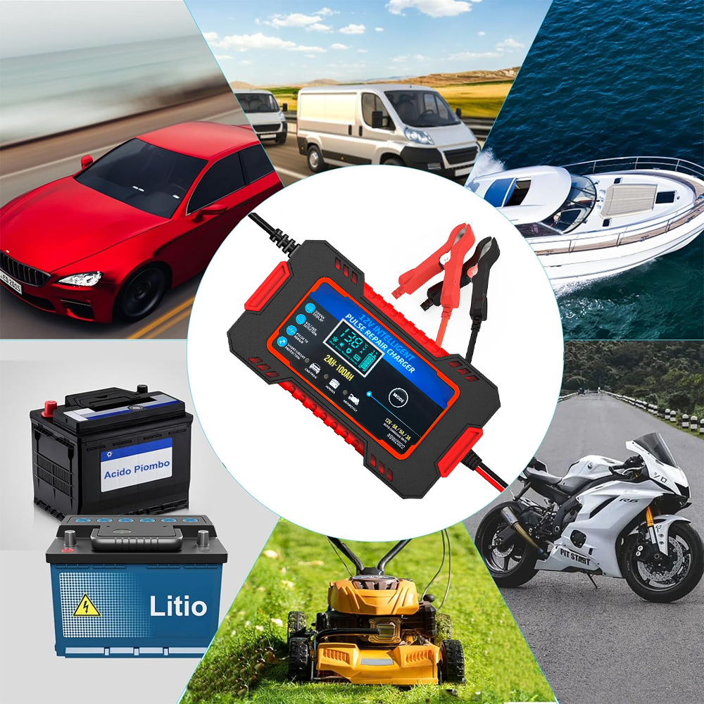Chargeur Batterie Voiture et Moto Charge Intelligente 12V 6A Câbles et Écran LCD