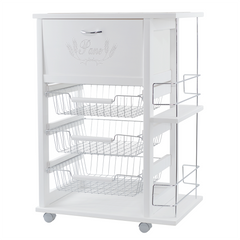 Chariot à pain 3 tiroirs Porte-bouteilles avec Roulettes MAS084 Blanc 57x38x82cm
