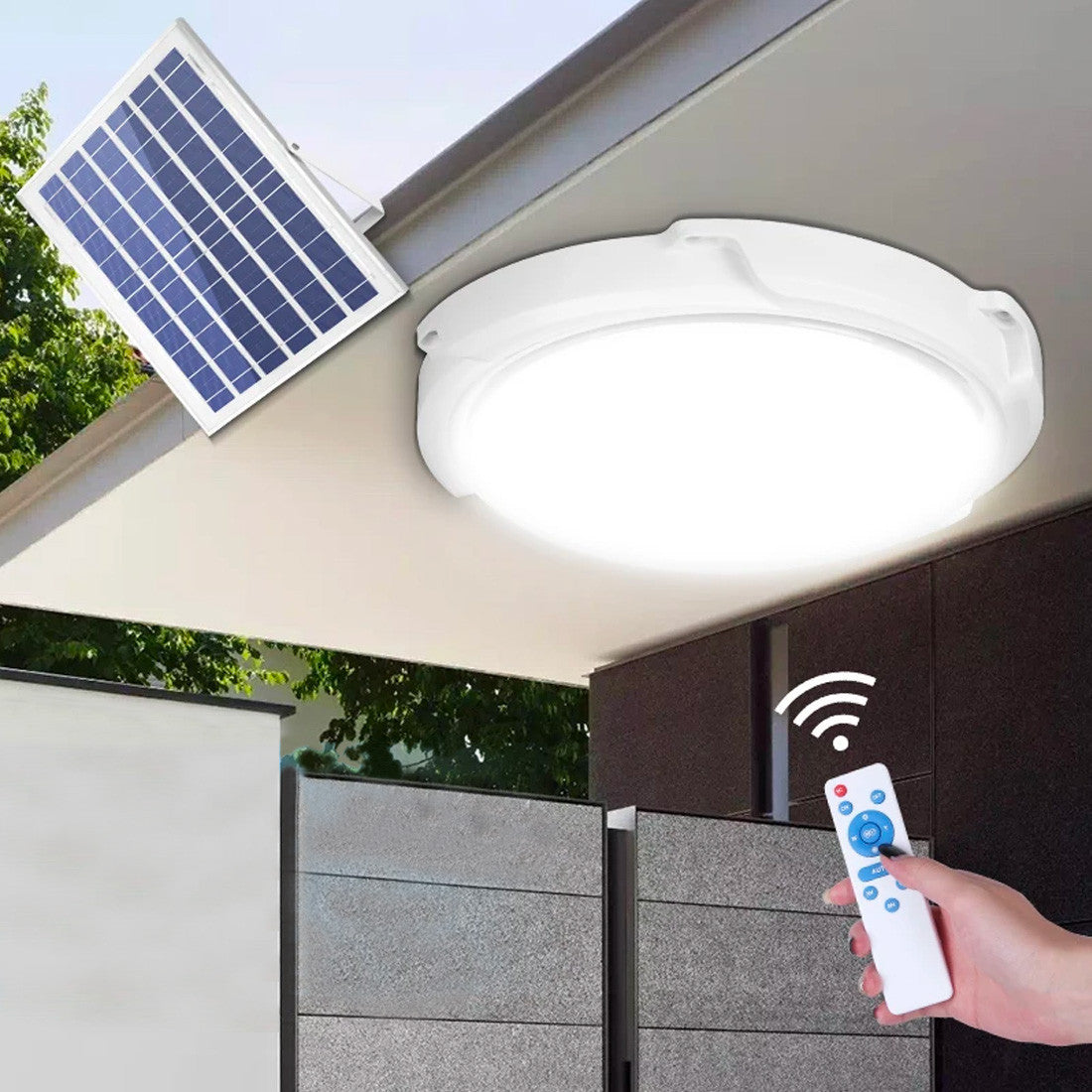 Plafonnier LED 200W 8000mAh IP54 avec Panneau Solaire 6V et Télécommande