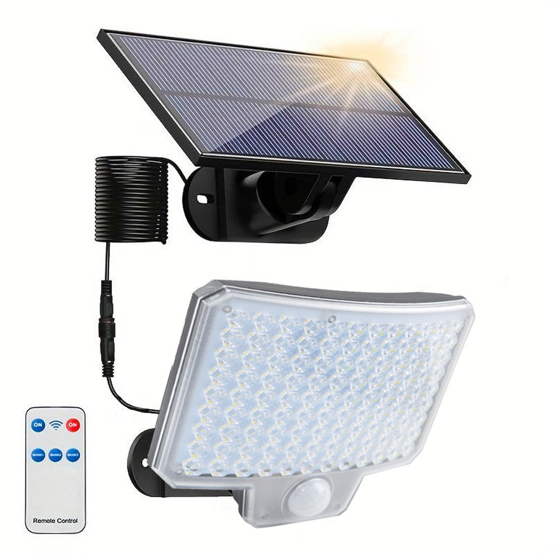 Projecteur LED mural avec panneau solaire IP6, capteur mouvement et télécommande