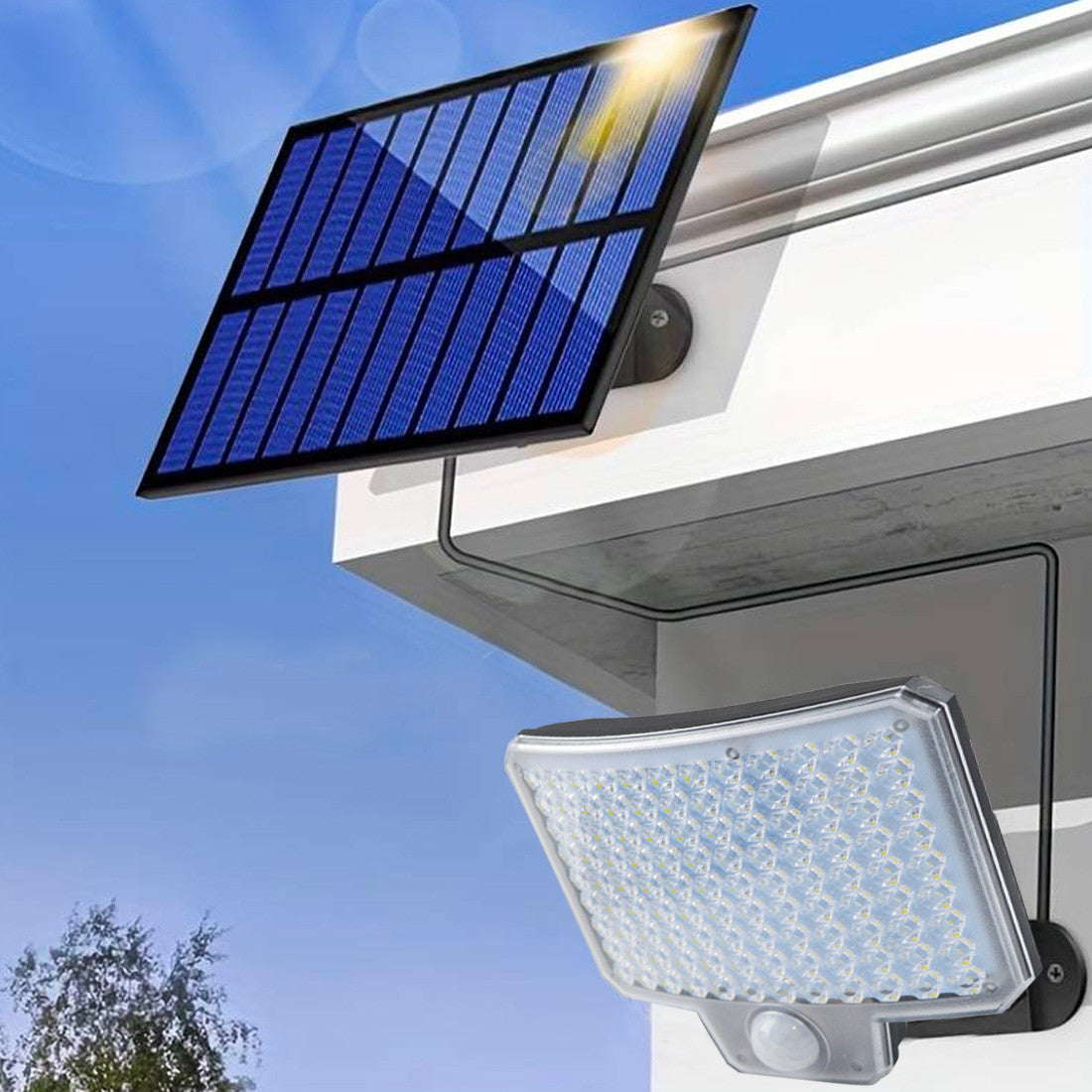Projecteur LED mural avec panneau solaire IP6, capteur mouvement et télécommande
