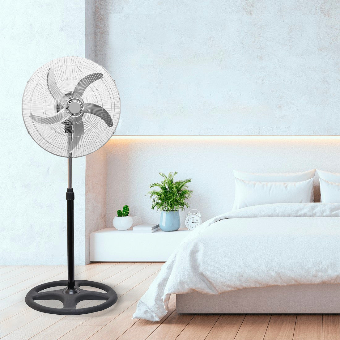 Ventilateur 3 en 1 sur Pied Table et Mural 50W avec 5 Pales en Métal Oscillantes