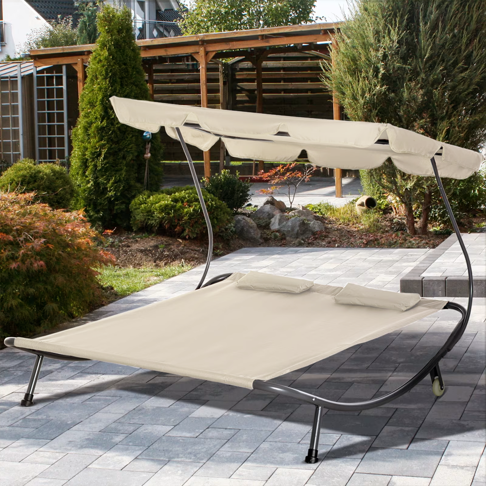 Transat Double Extérieur PARADISE avec Pare-Soleil et Coussins 155x173x200