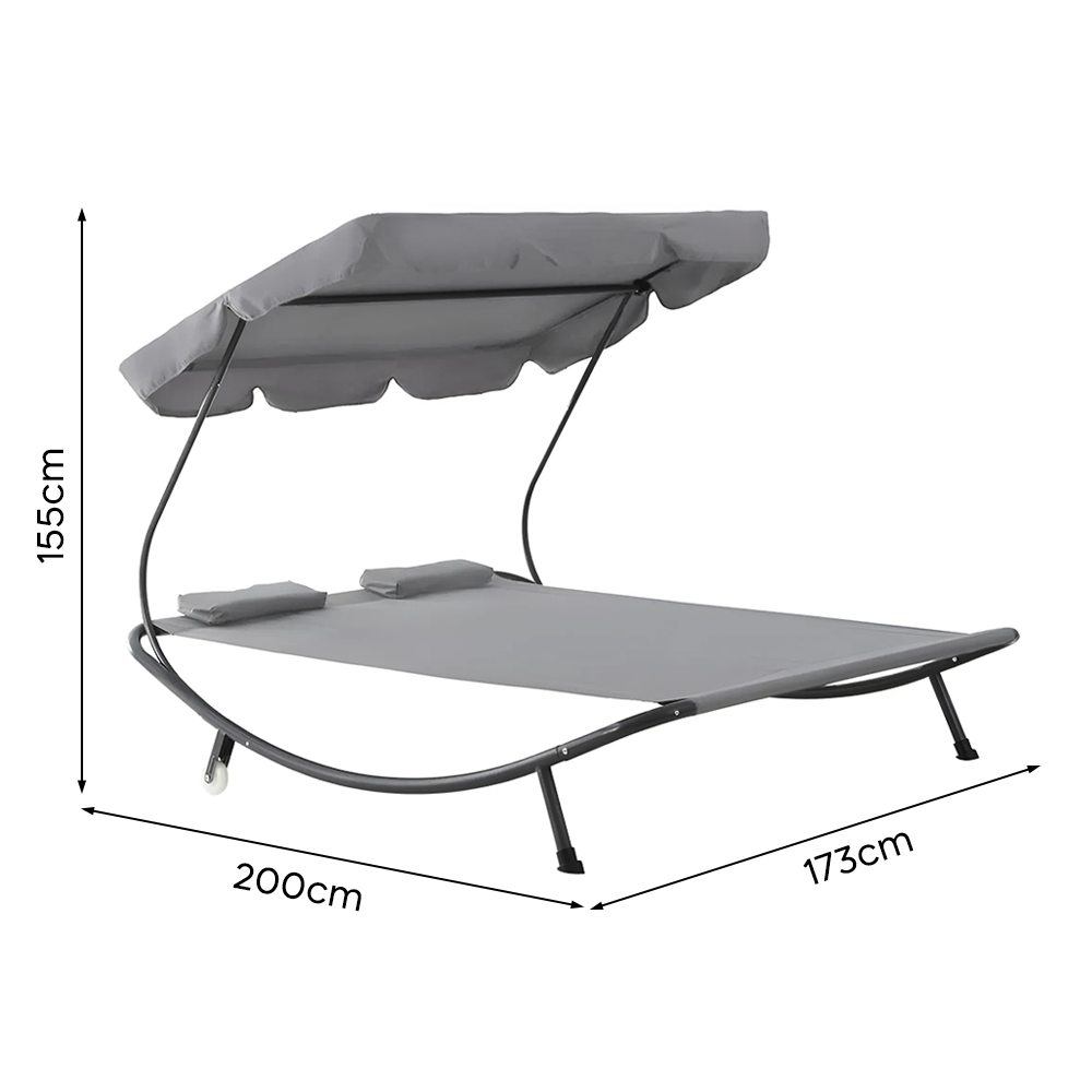 Transat Double Extérieur PARADISE avec Pare-Soleil et Coussins 155x173x200