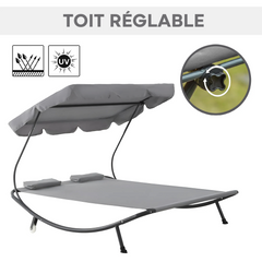 Transat Double Extérieur PARADISE avec Pare-Soleil et Coussins 155x173x200