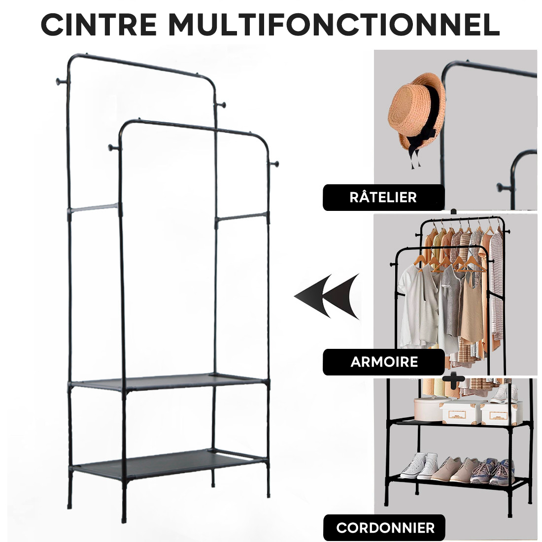 Étagère Multifonction Porte-Manteau et Porte-Manteau en Métal