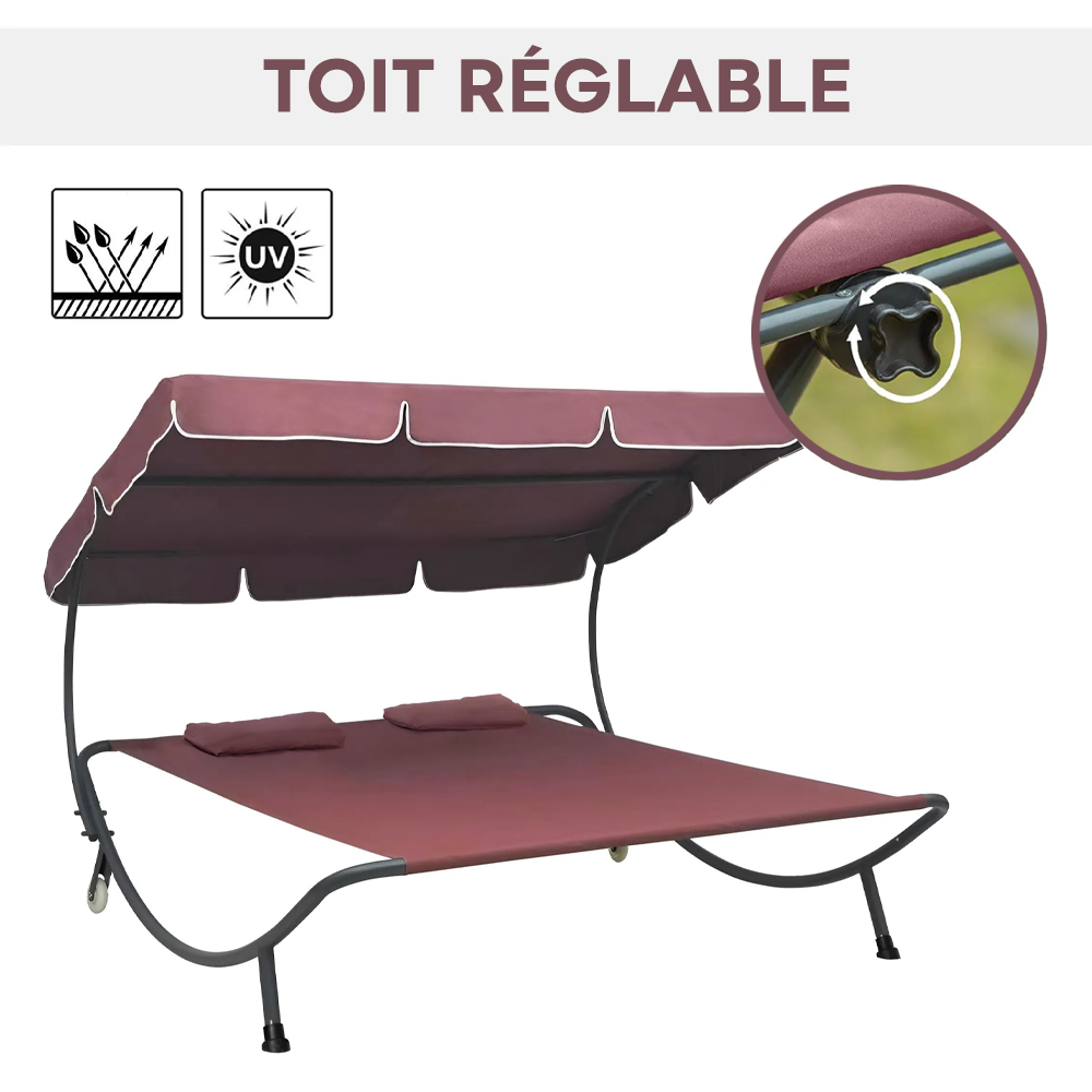 Transat Double Extérieur PARADISE avec Pare-Soleil et Coussins 155x173x200