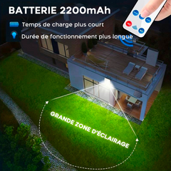 Projecteur LED mural avec panneau solaire IP6, capteur mouvement et télécommande