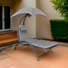 Chaise longue avec parasol BALI Hamac en acier pour extérieur 165x98x180