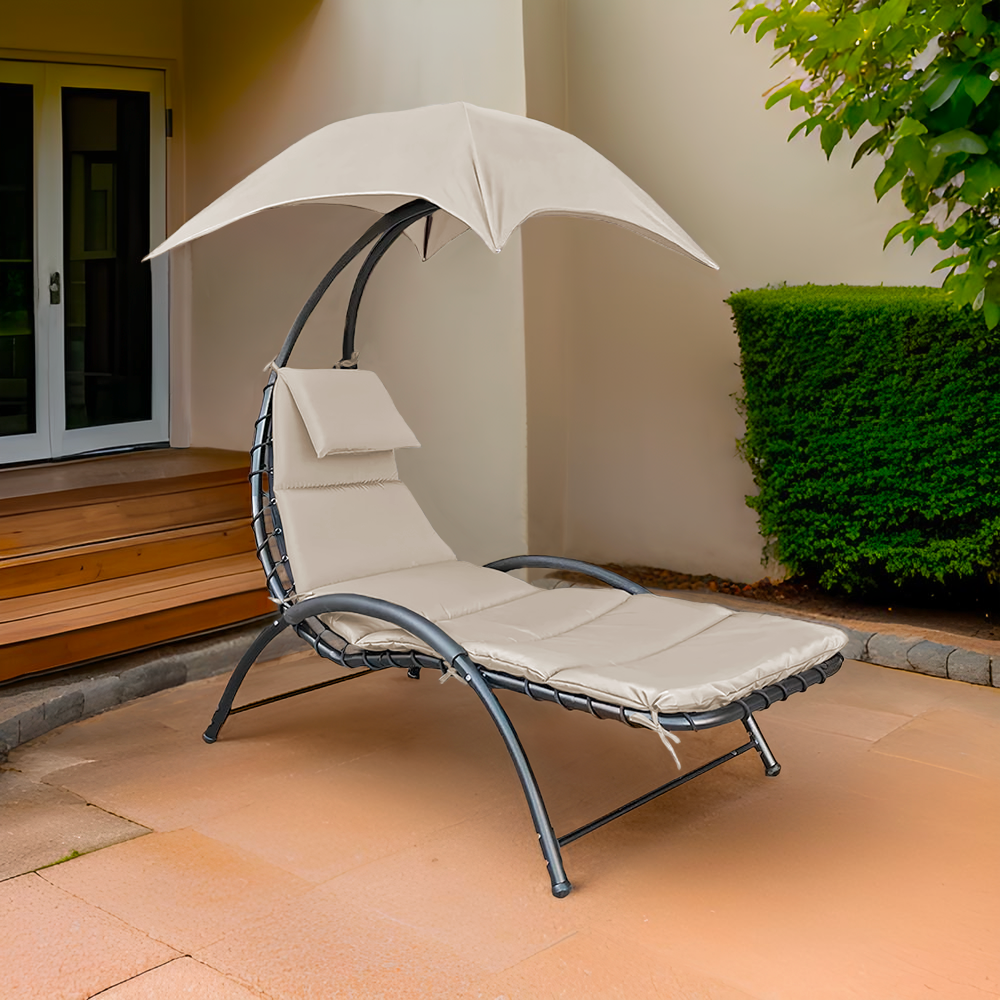 Chaise longue avec parasol BALI Hamac en acier pour extérieur 165x98x180