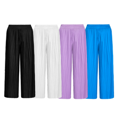 Pantalons longs d'été femme avec jambes larges et plissé texturé à taille haute