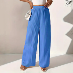Pantalons longs d'été femme avec jambes larges et plissé texturé à taille haute