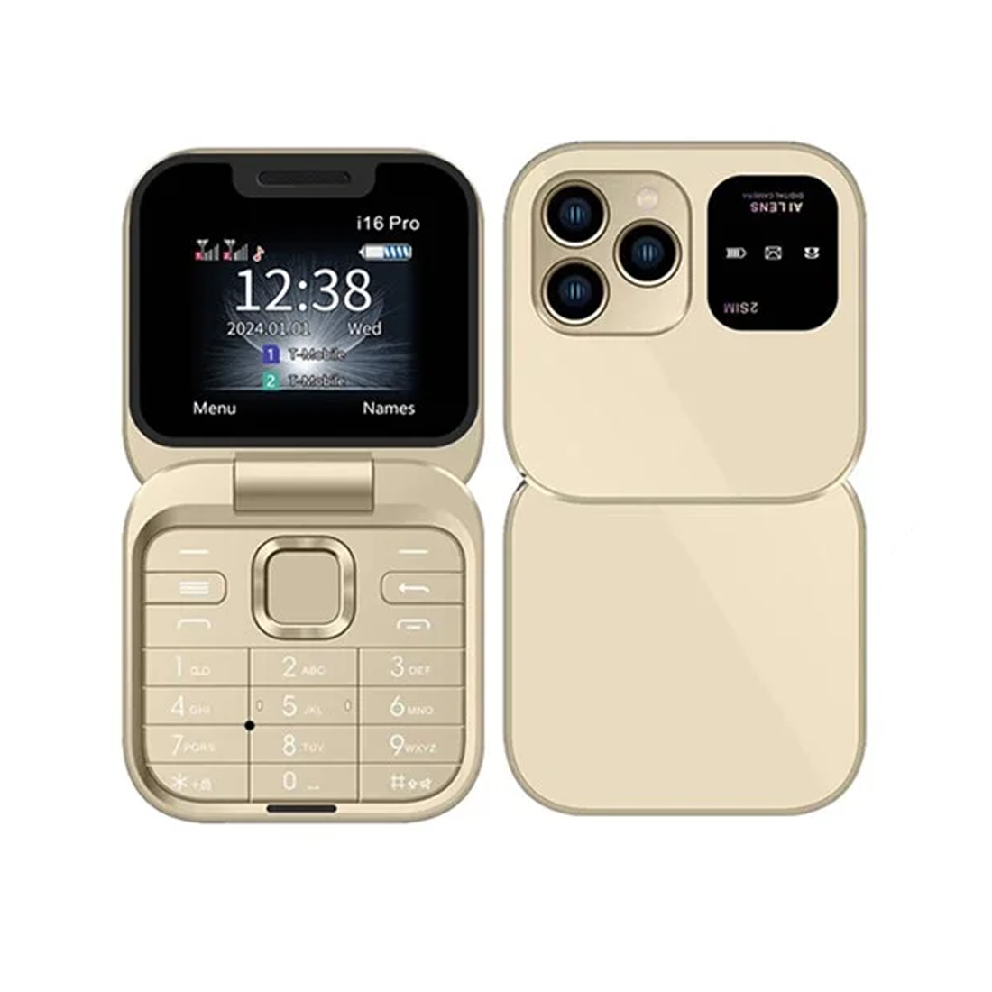 Téléphone de poche pliable 1,77" I16 PRO Double SIM Caméra Bluetooth MP4