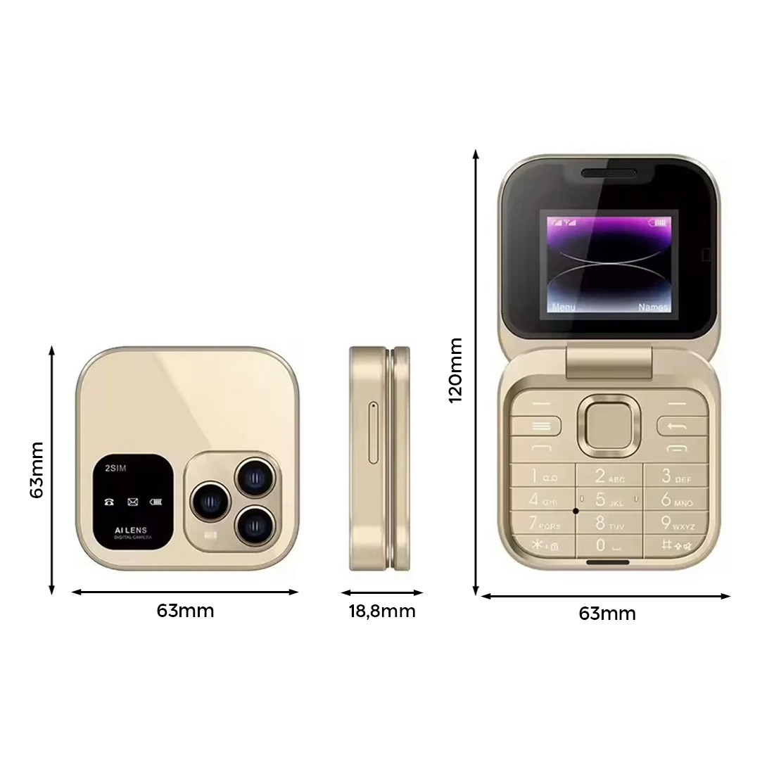 Téléphone de poche pliable 1,77" I16 PRO Double SIM Caméra Bluetooth MP4